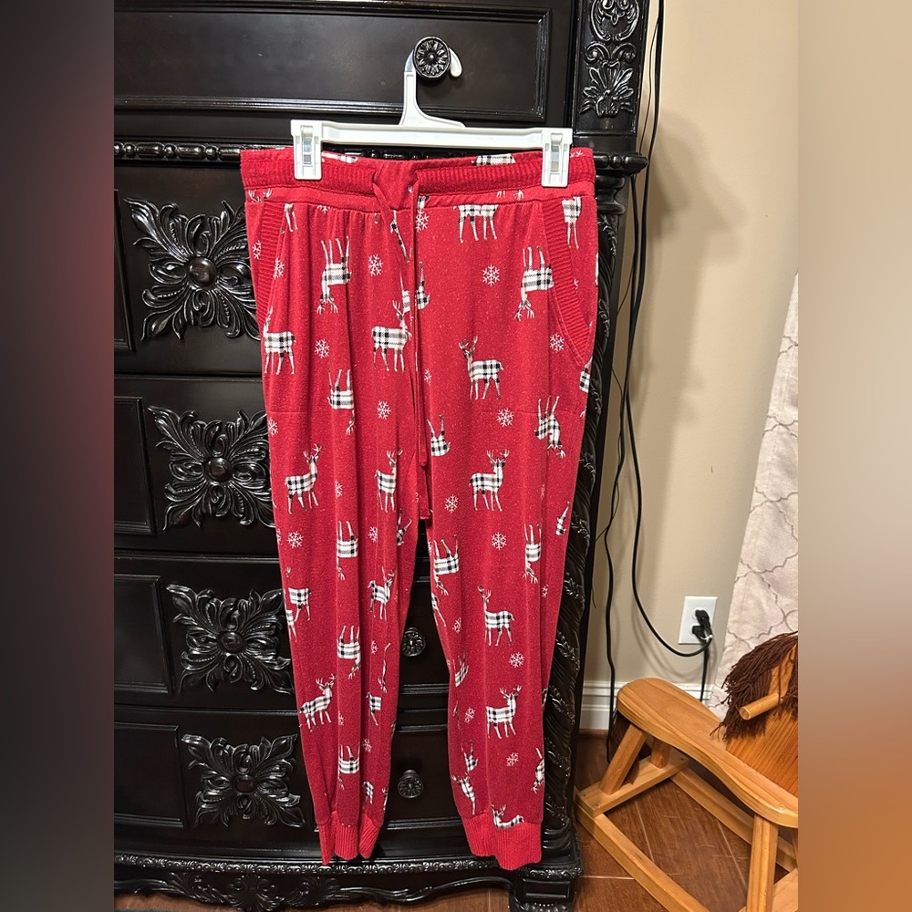 Festive Red Reindeer Women's Pajama Pants